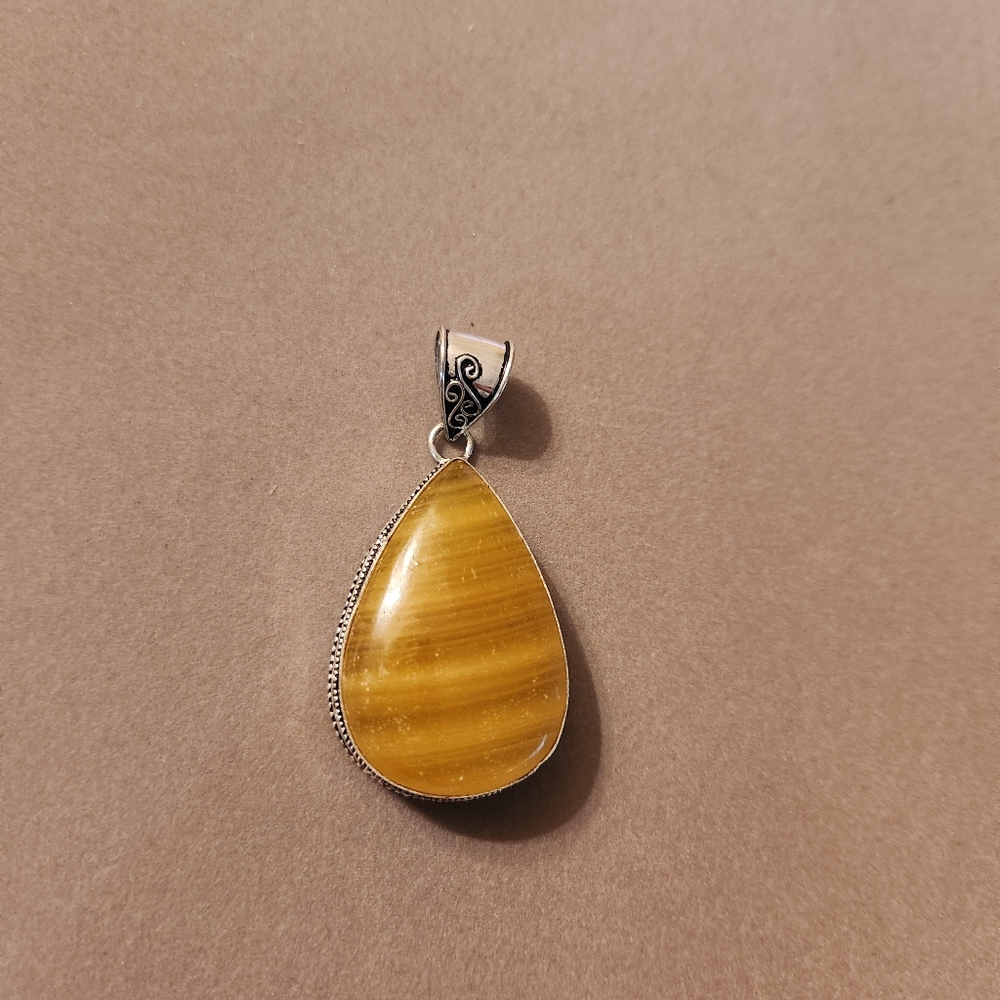 YELLOW LACE AGATE GEMSTONE JEWELRY PENDANT SILVER